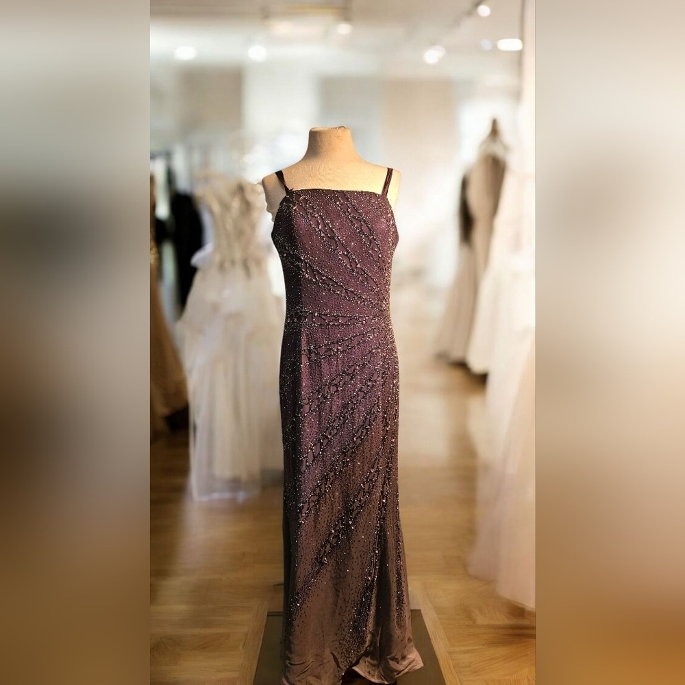 Sparkling Dark Brown/purple Maxi Dress. Ombre Long Train. Size 12 - Picture 3 of 6